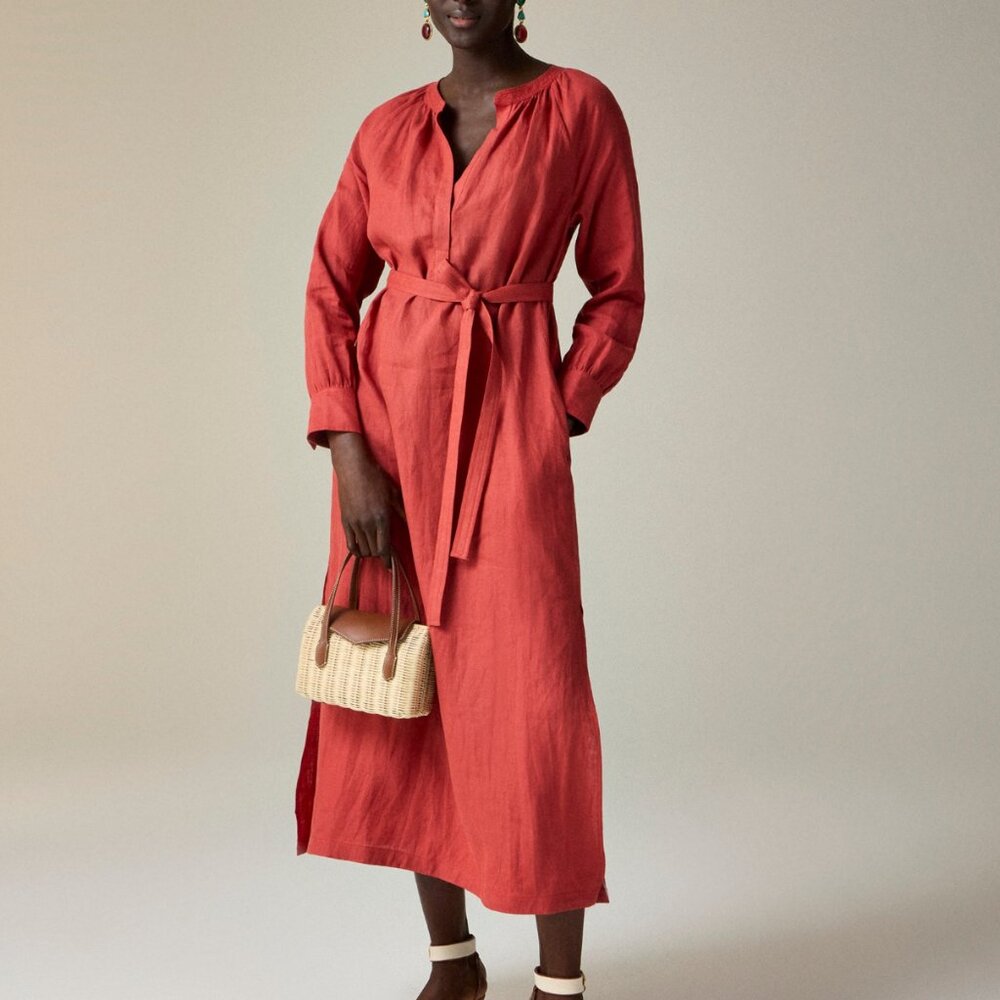 J Crew Linen Cabana Dress in Red/Orange, Size XXS